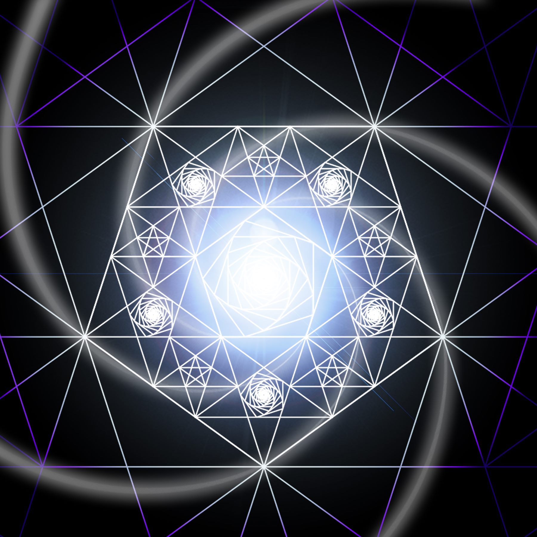 Luminous geometric field with a bright center and layered orbital linework