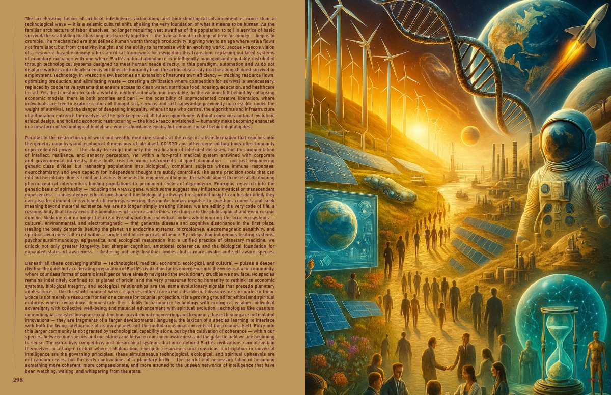Interstellar Lighthouse spread pairing future-systems research with a luminous civilizational illustration