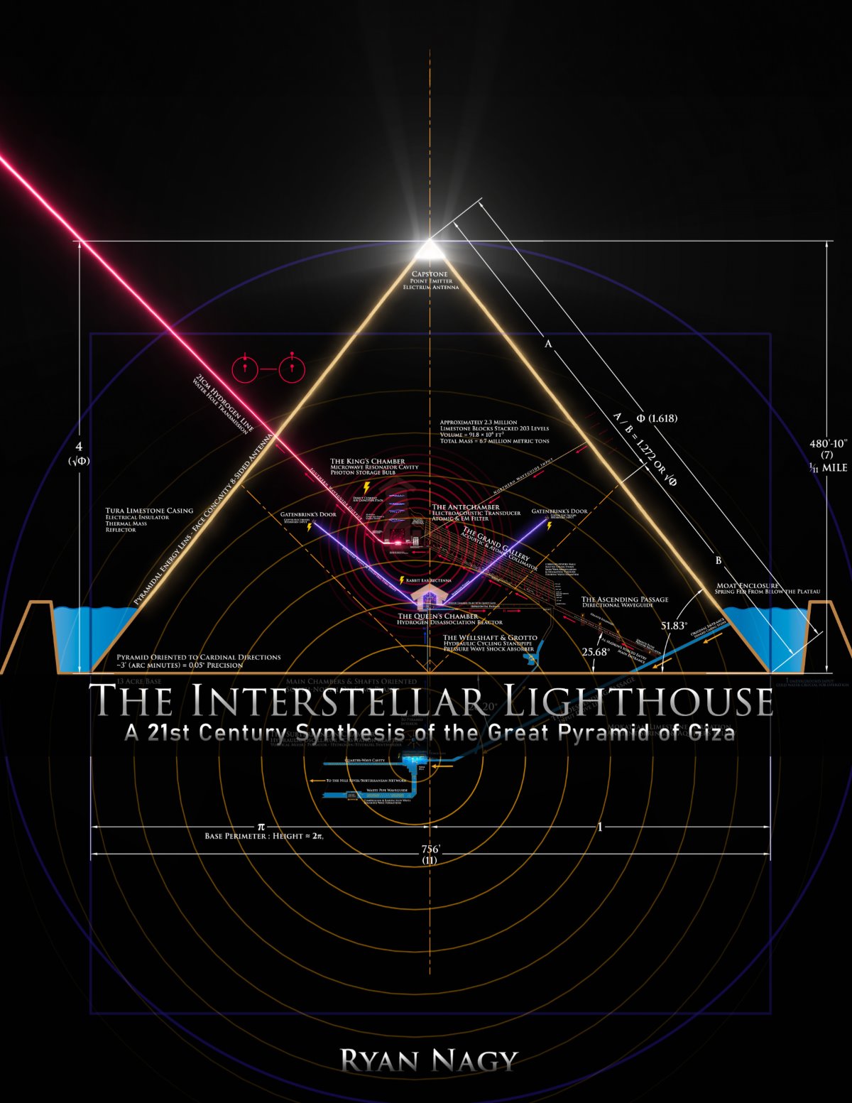 Cover of The Interstellar Lighthouse showing a luminous pyramid over technical geometric diagrams