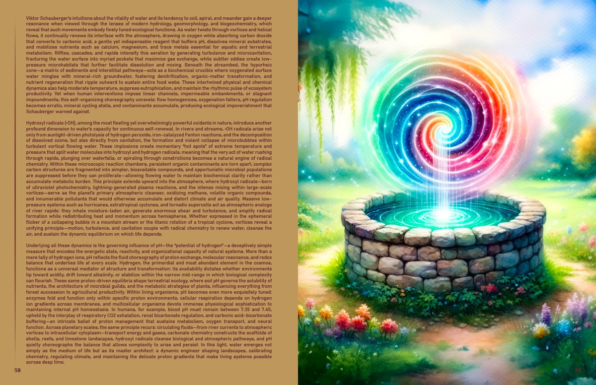 Interstellar Lighthouse spread pairing water research with a luminous vortex illustration