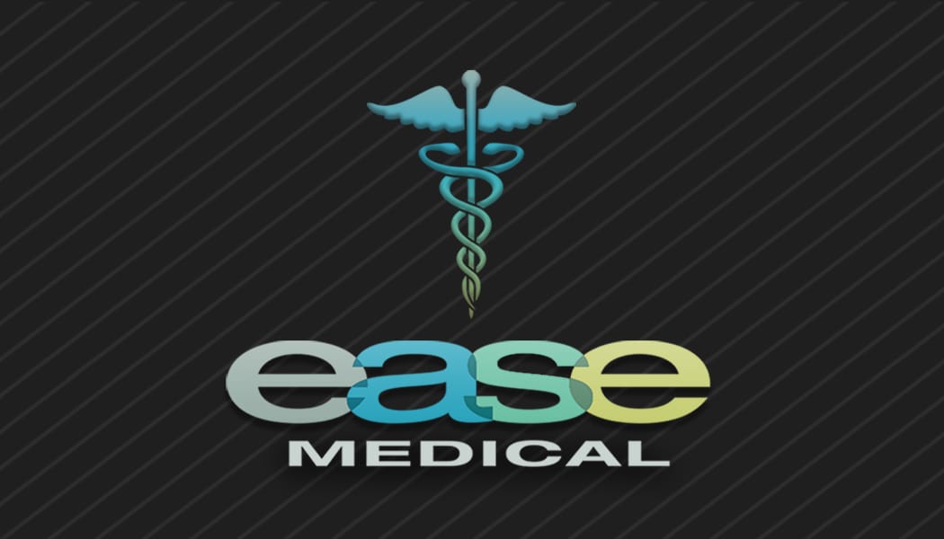 Ease Medical business card back with caduceus identity