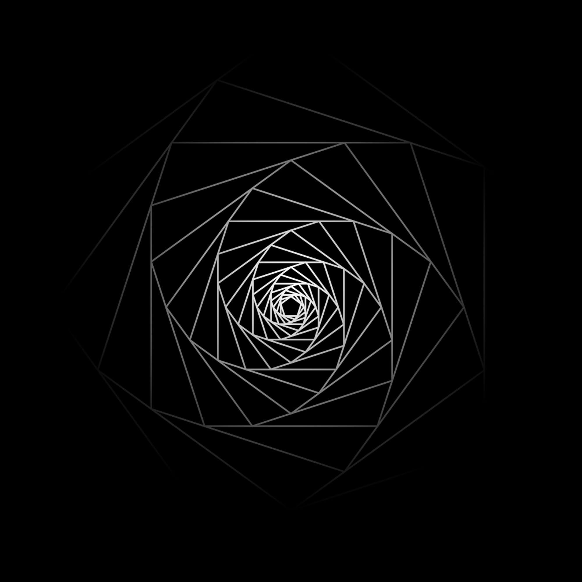 Recursive white polygonal spiral emerging from a black field