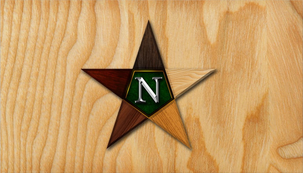 Nagy Cabinetry and Construction business card back with multitone wood star