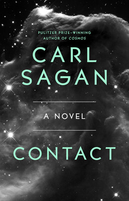 Cover of Carl Sagan's novel Contact, with its title against a dark star field