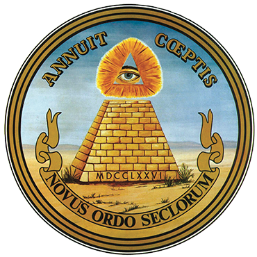 Official depiction of the Great Seal reverse: an unfinished thirteen-course pyramid beneath the Eye of Providence